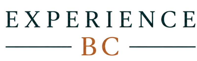 Logo with 'exp' and 'Experience BC' featuring mountain and trees.